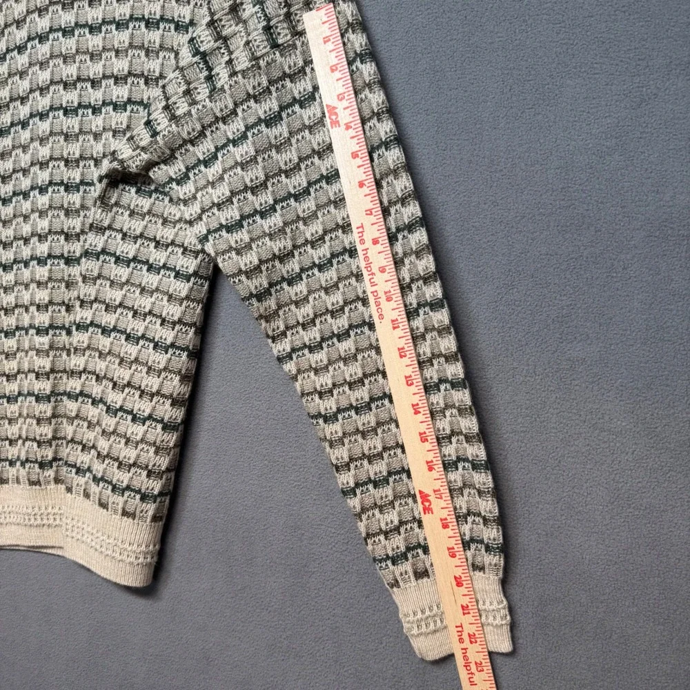 Vintage Jantzen Classics Sweater Mens Large Cream Green Textured Knit Acrylic
